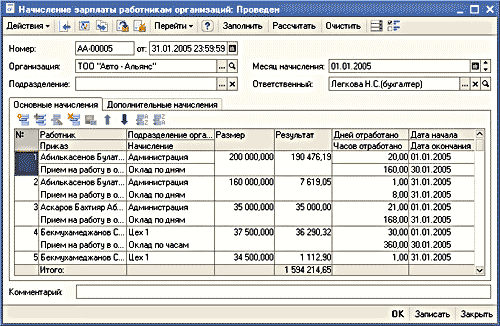 Начисление зарплаты работникам организаций